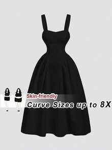 SHEIN CURVE+ Plus Size Women Gothic Vintage Palace Style Elegant Pleated Slip Dress, Suitable For Graduation, Waist-Cinching, Birthday Dress
