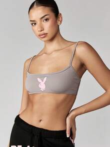Missguided x Playboy MISSGUIDED Schmeichelhaftes Bustier-Top mit Rundhalsausschnitt, Festival-Club-Party-Sommer-Mode, dehnbar, figurbetonter Passform, verstellbare Träger