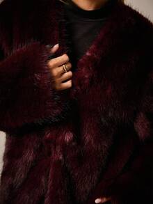 COSMINA Chaqueta de mujer de unicolor de manga larga, suelta y de piel sintética, para invierno - Burdeos - Ver 6