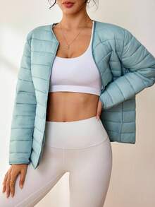 SHEIN Sovereign Charm Women's Casual Single-Breasted Light Blue Sports Jacket, Winter Light Blue Jacket Yoga Jacket Light Jacket - Baby Blue - View 3