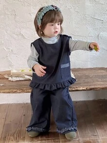 DAZY Toddler Girls' Korean Style Casual Sleeveless Vest And Wide Leg Jeans 2 Pieces Set - Blue - View 4