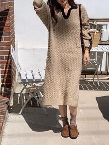 DAZY Women's Colorblock Casual Midi Sweater Dress, Autumn/Winter Vacation - Apricot - View 4