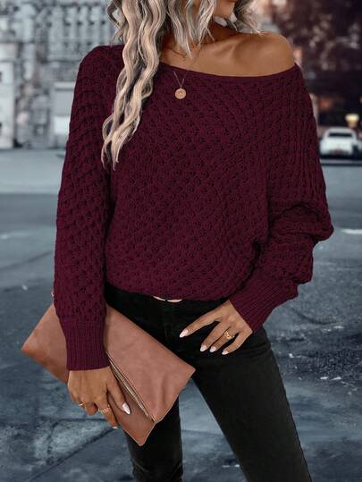 LanaWest Women's Casual Solid Color Batwing Sleeve Sweater, Autumn/Winter