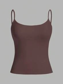 SHEIN PETITE CURVE Áo ba lỗ bó sát thường ngày cỡ lớn dành cho nữ (dây mảnh) - màu nâu - Xem 8