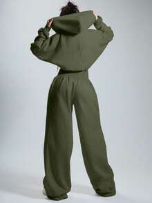 MUSERA 连帽拉链连体裤，收腰设计，休闲居家风格，胶囊衣橱必备单品，日常百搭，适合冬季、机场、春夏穿着。 - 軍綠色 - 查看 2