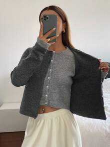 Livesso 女式休闲宽松二合一开衫 - 灰色 - 查看 4