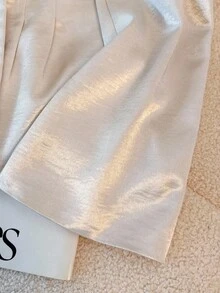 Franclia Áo khoác blazer công sở nữ lót satin thanh lịch, thắt eo, thích hợp đi làm, Thu/Đông - Màu be - Xem 5