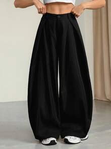 SHEIN Tall Women's Summer Retro Back To School Casual Hippie Street Loose Black Overalls, Tall Autumn And Winter Style Black Baggy Jeans Oversized Pants High Waisted Pants Pants Wide Leg Loose Pants, Winter Clothes For Women,Thanksgiving Outfit For Women, Black Pants,Casual Outfit For Women