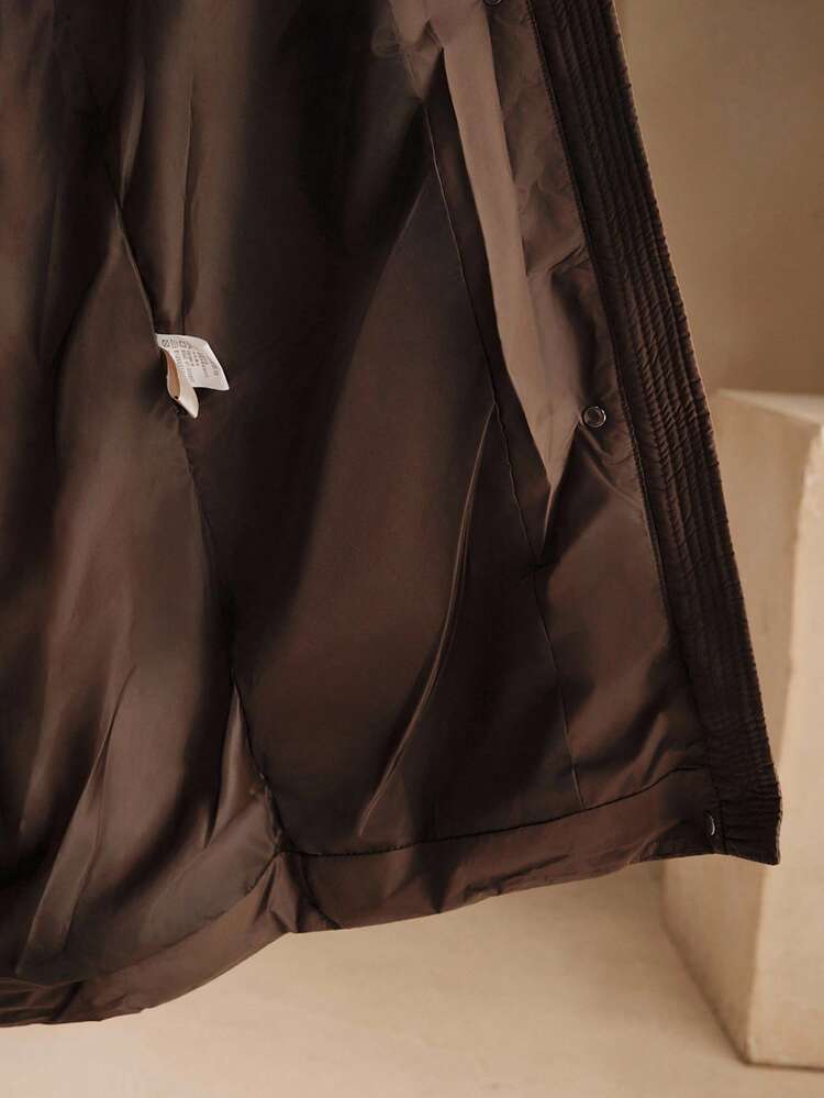 Women's Fashionable Casual Loose Fluffy Hooded Detachable Fur Collar Zip-Up Long Padded Coat, Coffee Color