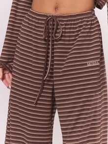 MUSERA Tie Front Striped Wide Leg Trousers Only Fall Autumn Cosy Cute Casual Coffee Club Winter Christmas Thanksgiving