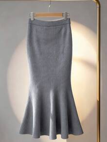 Elenzga Fashionable & Versatile Fitted Mermaid Hem Sweater Skirt For Women, Autumn/Winter