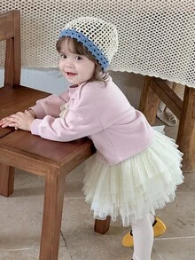 DAZY Toddler Girls' Round Neck Bow Decor Korean Style Long Sleeve Sweatshirt, Autumn/Winter