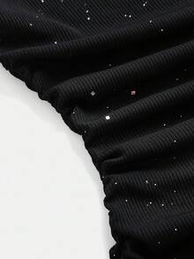 Girlism Teen Girls Ruffled Asymmetric Shoulder Mini Dress - Black - View 5