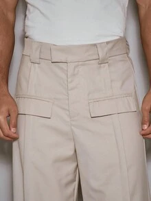 Musero 阔腿修身时尚西裤，大翻盖口袋，褶裥设计/冬季 - 棕色 - 查看 2