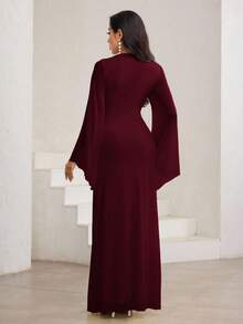 Veilorie Váy tay loe màu vàng mù tạt thanh lịch, cổ bẻ nhún bèo bất đối xứng - Màu Đỏ Sâu - Xem 6