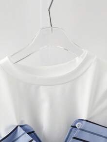 GlowEve 休闲时尚通勤日常浅蓝色条纹长袖二合一衬衫，女2025秋季新款时尚露肩长袖衬衫 - 彩色 - 查看 6