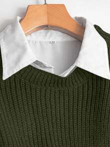 GlowEve 2pcs Women Casual Knit Crew Neck Ribbed Versatile Sweater Set - Army Green - View 6