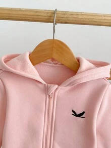 SHEIN 2pcs Baby Girls Soft Comfortable Cute Embroidered Pink Thermal Lined Hoodie Sweatshirt And Pants Set, Autumn/Winter Fall - Pink - View 5