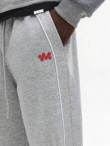 SUMWON 超舒适阔腿运动裤，抽绳腰带，宽松版型，休闲家居服，高级滚边细节，日常休闲冬季下装，纯色 - 淺灰色 - 查看 5