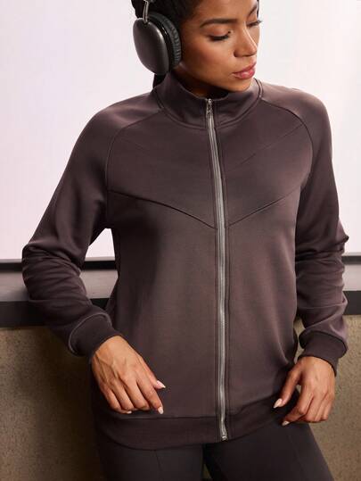 Powerista Casual Solid Color Stand Collar Sports Jacket