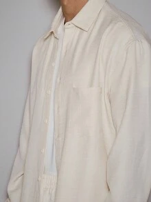 SHEIN X Scheana Musero Men Oversized Long Sleeved Linen Shirt Only Spring Summer Vacation Easter - Apricot - View 2