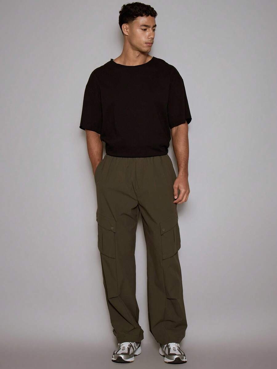 Musero Baggy Nylon Cargo Style Trouser Angled Pockets Pants Fall/SPRING SUMMER - Dark Green - View 1