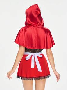 ROMWE Avant 4pcs Halloween Cosplay Mushroom Girl Cloak Set, Lace & Satin Patchwork Bowknot Decor Wireless Bra Costume - Multicolor - View 3