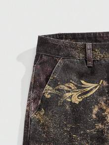 ROMWE MEN Grunge Punk 男士时尚复古扎染印花牛仔裤 - 紫色 - 查看 3