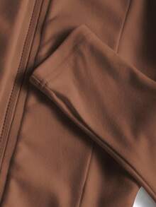 INAWLY Women's Brown Lightweight Jacket, Casual Street Style Zip-Up Slim Fit Long Sleeve Jacket For Autumn - Brown - View 4