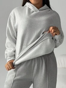 Rhythm Era Sudadera holgada con capucha, bolsillo y forro térmico para mujer de talla grande, para correr, tenis, uso diario, otoño/invierno - Gris Claro - Ver 7