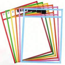 6pcs/10pcs (Random Color)Reusable Dry Erase Pockets, Extra Large Whiteboard Pockets, Transparent Plastic Protective Film, Teacher School Classroom Supplies