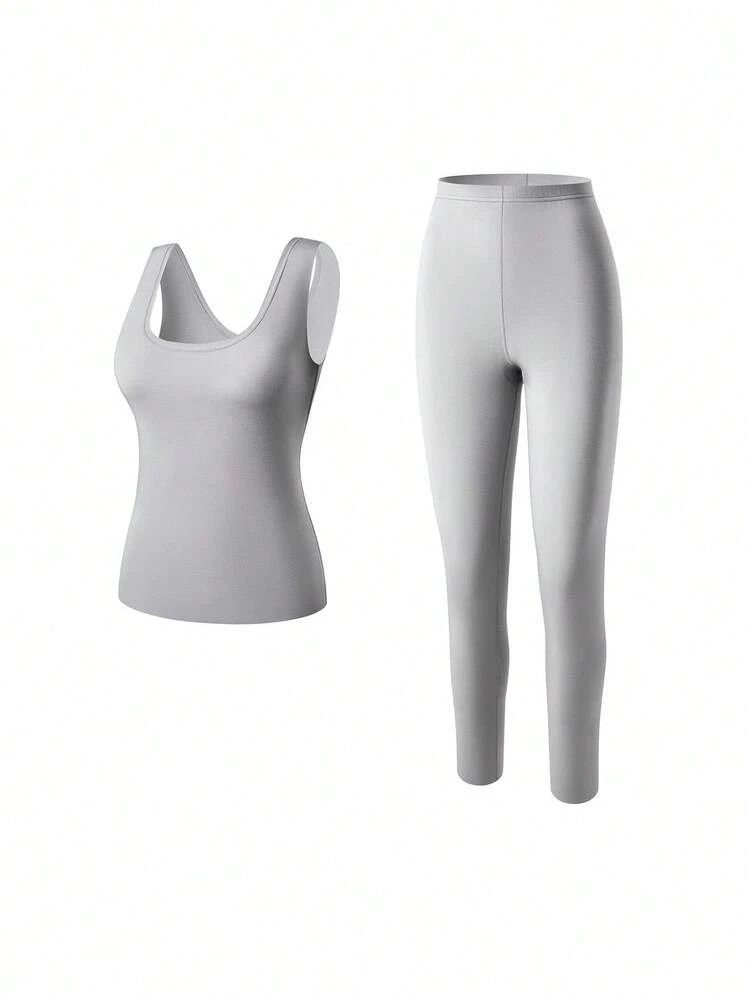 Conjunto de ropa interior térmica para mujer talla grande, ultra suave, capa base para clima frío, pijama de invierno cálido, con camiseta de cuello redondo y pantalones largos - Conjunto ligero y cálido en gris oscuro