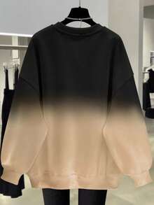 EMERY ROSE 流行渐变色常规版型女式加大码圆领运动衫 - 巧克力棕 - 查看 2