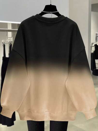 EMERY ROSE Popular Ombre Regular Fit Women Plus Size Crew Neck Sweatshirt