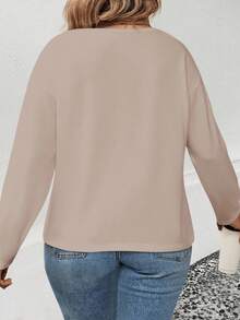 EMERY ROSE Women's Round Neck Long Sleeve All-Match Casual Plus Size T-Shirt, Suitable For Summer And Autumn - Khaki - View 2