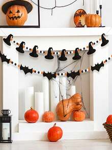 1/2pack Witch Halloween Garland, Felt Witch Decorations Halloween Wooden Beads Garland For Bedroom Haunted House Fireplace Wall Indoor Outdoor - Multicolor - Ver 8