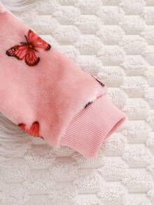 SHEIN Playful Pals 女婴秋季新款抓绒连帽卫衣+抽绳休闲裤套装，2件套，可爱蝴蝶结印花，适合居家、通勤、上学等场合。 - 彩色 - 查看 5