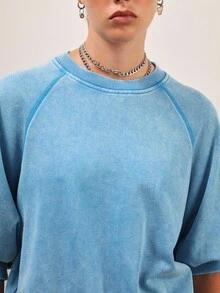 COUREZ Regelmäßige Passform Ballonärmel Sweatshirt in verwaschenem blauem Jersey / Y2K Ausgehoutfits Winterkleidung Herbstkleidung für Frauen Winterkleidung für Frauen Ausgeh-Oberteile - Blau - Übersicht 6