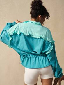 VARSIVA Ruffled Splice Zipper Casual Long Sleeve Sports Jacket - Multicolor - View 4