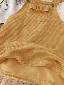 SHEIN LMoss Kids Vestido peto de pana rosa lindo para bebé niña, adecuado para otoño/invierno