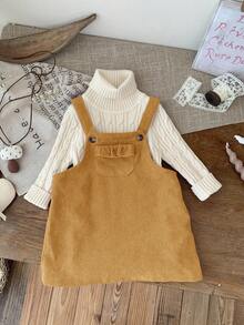 SHEIN LMoss Kids Vestido peto de pana rosa lindo para bebé niña, adecuado para otoño/invierno