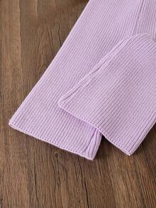 SHEIN Vintaside Kids 2pcs Baby Girls Elegant Solid Color Knitted Sweater And Wide Leg Pants Set, Suitable For Autumn/Winter, Fashionable And Versatile For Daily Wear, Outings And Travels - Purple - View 5