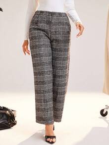 SHEIN Unity Quần ống rộng cạp chun cài nút họa tiết răng sói cho nữ - Xám - Xem 3