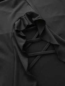 ROMWE PETITE Women's Retro Basic Music Festival Sexy Slit Ruffle Hem Mini Skirt