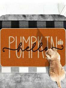 1PC Pumpkin Bathroom Mat, Hello Fall Autumn Theme Living Room Rug,Thanksgiving Halloween Decorative Carpet - Machine Washable, Non Slip Rectangle, Suitable For Home Decor And Office Decor, Ideal Choice For Living Room, Dining Room, Bathroom Entrance, Porch, Kitchen, Laundry Room, Area Rug, Outdoor Mat, Bedroom Room Decor