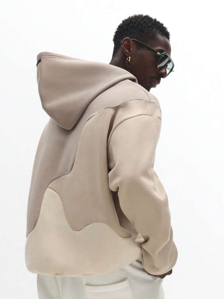 Curved Panel Design Hoodie With Wave Pattern