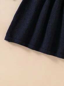 SHEIN 女童手工蝴蝶结针织连衣裙，可爱简约，秋冬新品，女童公主风长袖连衣裙，百搭可爱，适合返校日穿 - 寶藍色 - 查看 4