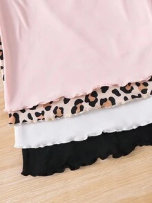 SHEIN LMoss Kids Conjunto de 4 piezas de camiseta de punto con cuello alto y ribete de lechuga para niña joven LMoss, versátil, excelente para uso casual diario y escolar en otoño e invierno - Multicolor - Ver 4