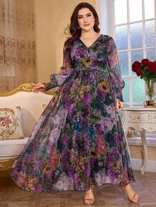 Modelyn Đầm Maxi Tay Dài Cổ Chữ V Sang Trọng Thanh Lịch Mới - Màu đỏ tím - Xem 4