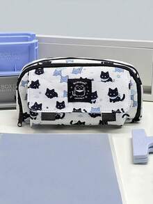 1 件三层雪猫图案铅笔盒，创意设计翻盖带隐藏扣铅笔盒，柔软涤纶材质水彩笔或马克笔收纳袋，美术生或学生美术用品铅笔盒，学校用品返校，返校，学校用品，铅笔袋，书包 - 彩色 - 查看 4